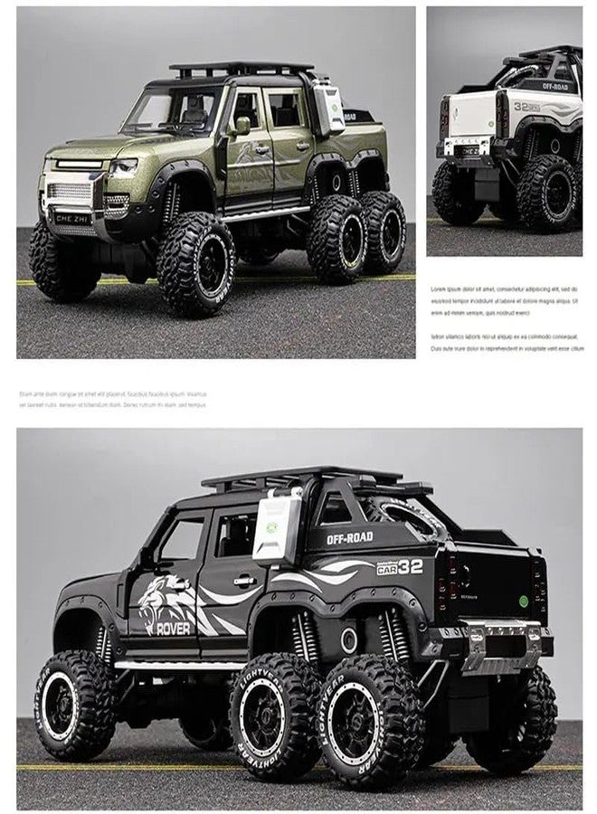 KENIRY Scale Exclusive Alloy Metal Pull Back Die-cast Car Model with Sound Light Mini Auto Toy for Kids Metal Model Toy Car with Sound and Light (1:24 Scale Defender 6x6 -Black) - Image 3